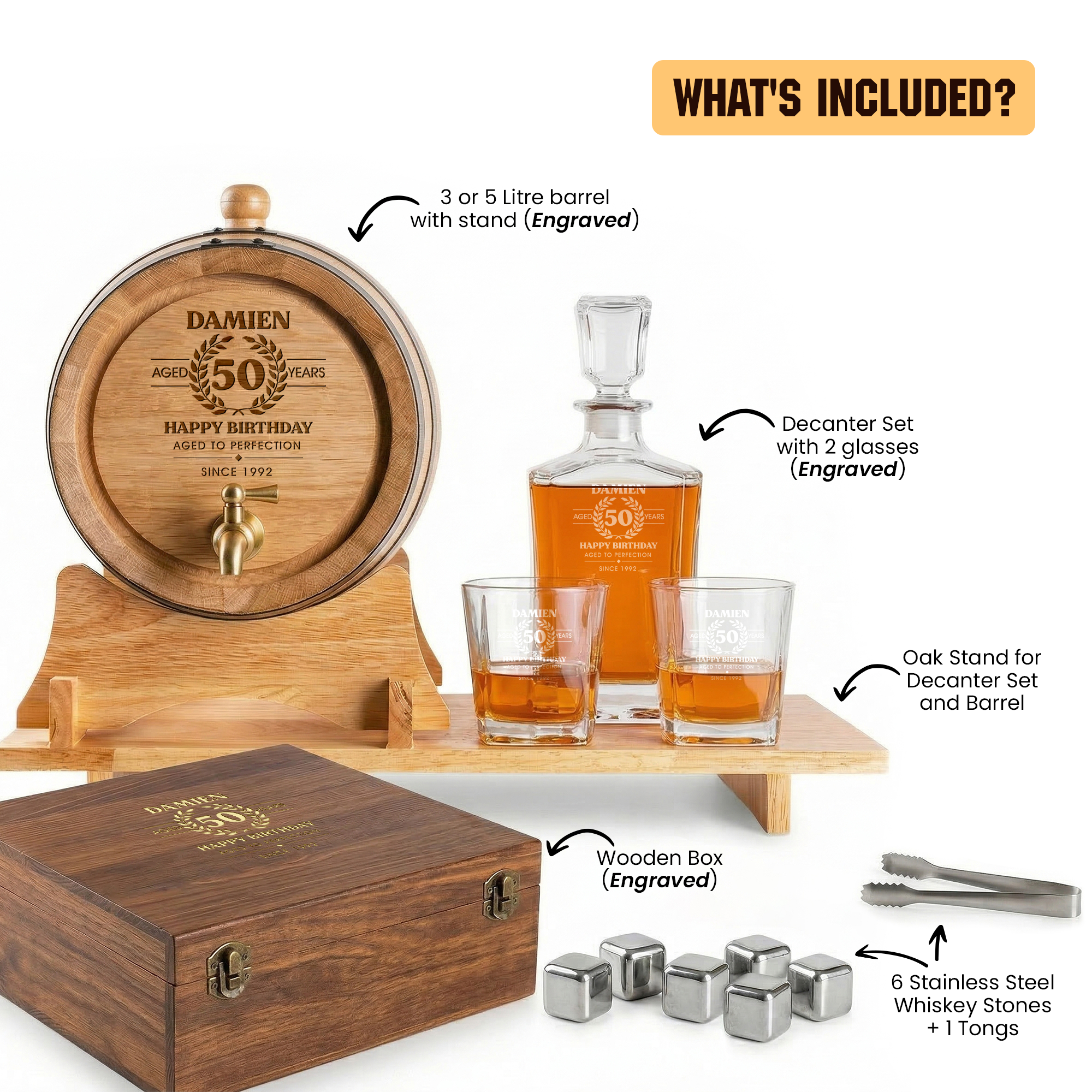 The Ultimate Whisky Experience Set – Personalised Barrel 5 Litre & Decanter set Bundle