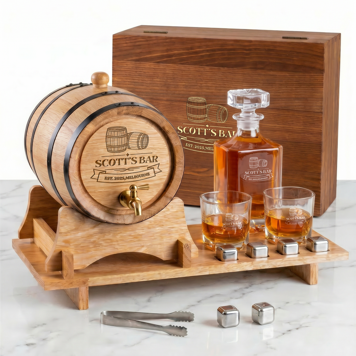 The Ultimate Whisky Experience Set – Personalised Oak Barrel & Decanter set Bundle