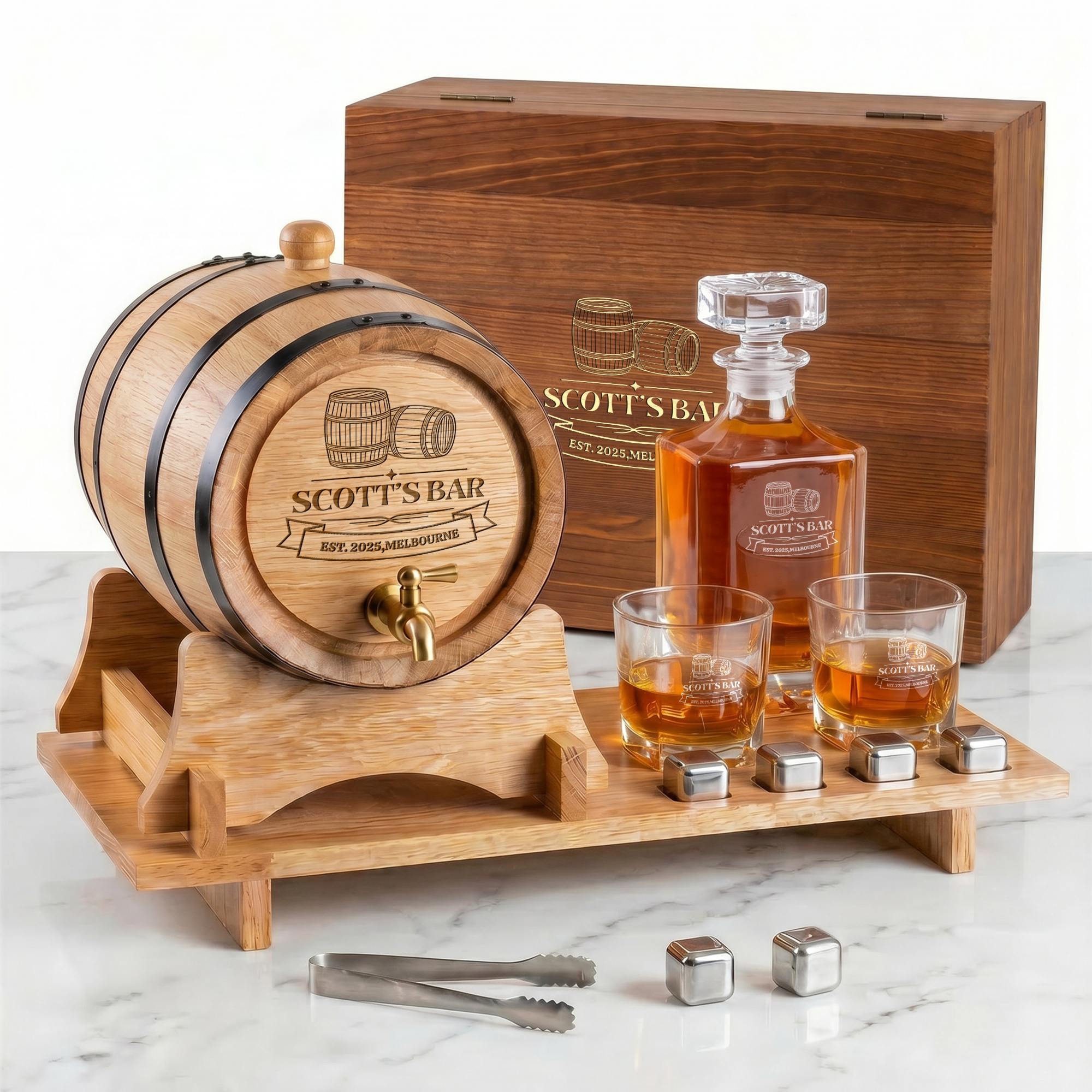 The Ultimate Whisky Experience Set – Personalised Oak Barrel & Decanter set Bundle