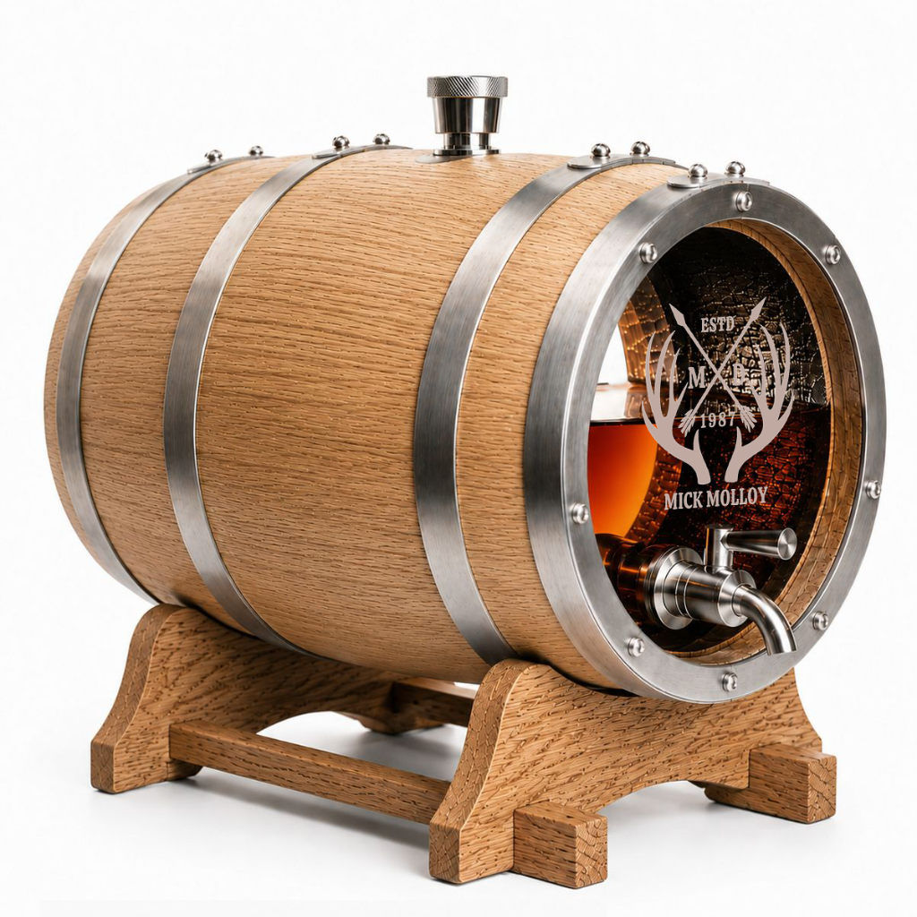 Personalised Etched Glass Head American Oak Barrel – 5L