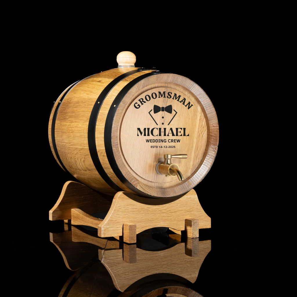 Personalised American Oak Barrel "Groomsman Design"