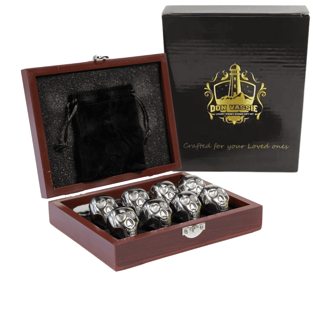 Don Vassie XL skull whiskey stones 8pcs in a luxury box