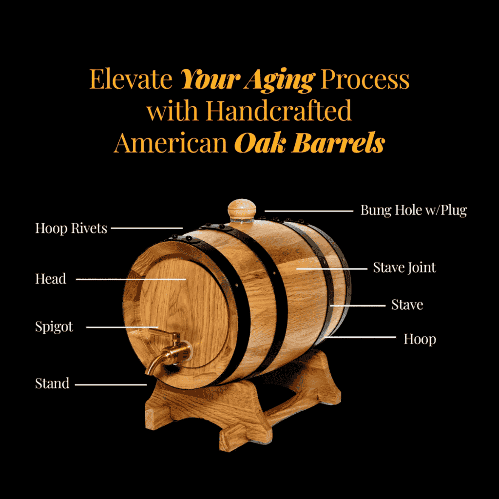 1.5L American Oak Barrel with Metal Spigot – Perfect for Aging Wine,Port, Whiskey, and Spirits