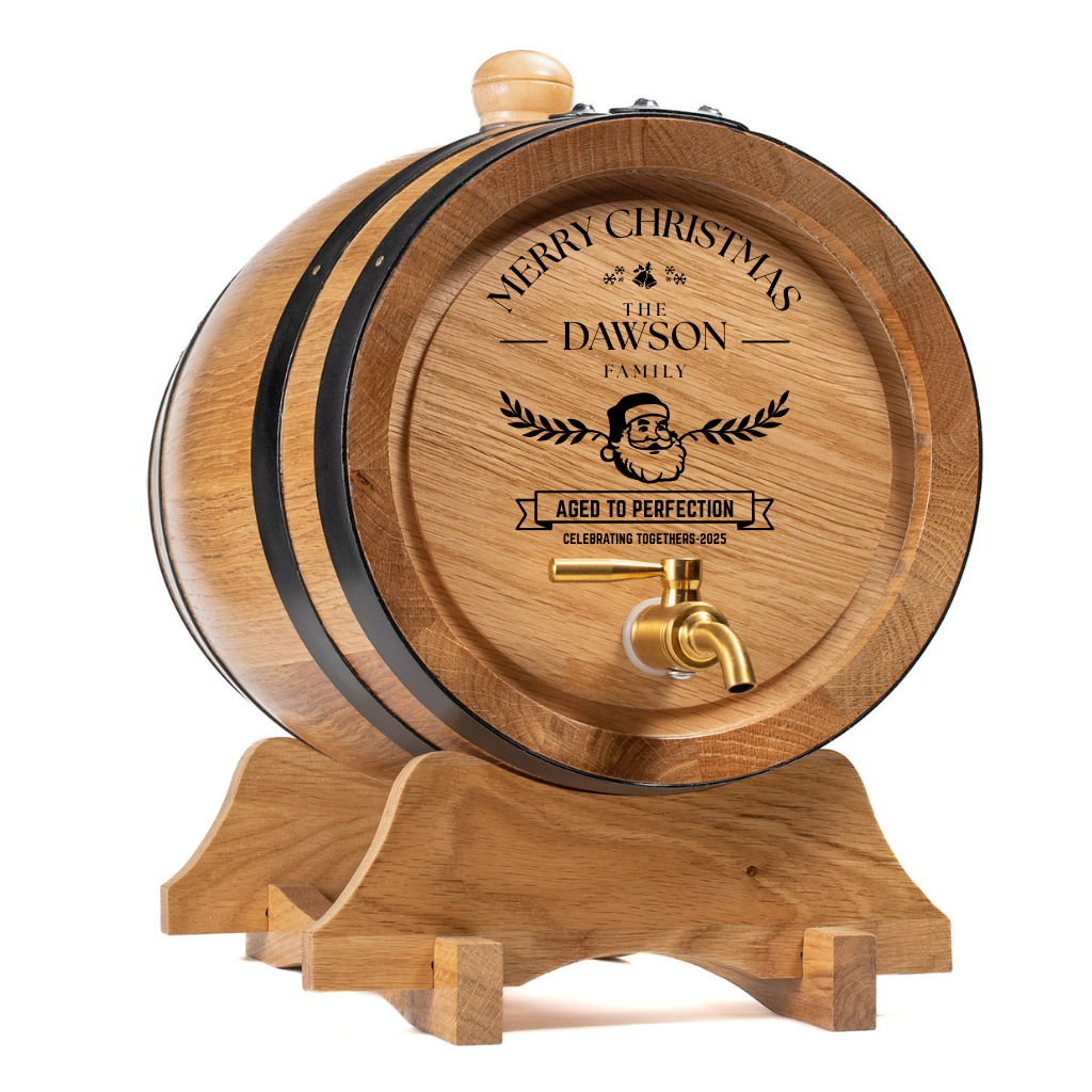 Family Christmas Edition – Aged to Perfection Personalised Engraved Oak Aging Barrel
