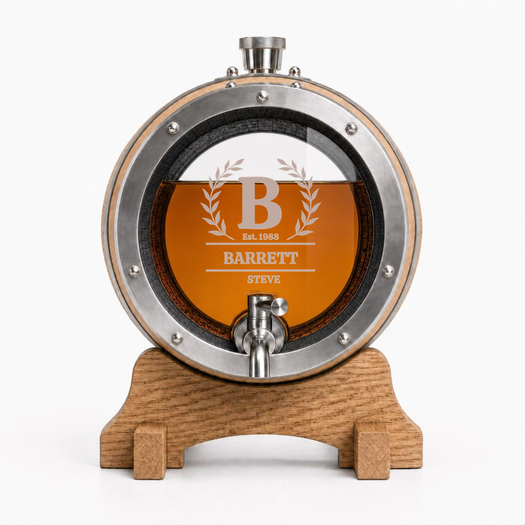 Personalised Etched Glass Head American Oak Barrel – 5L