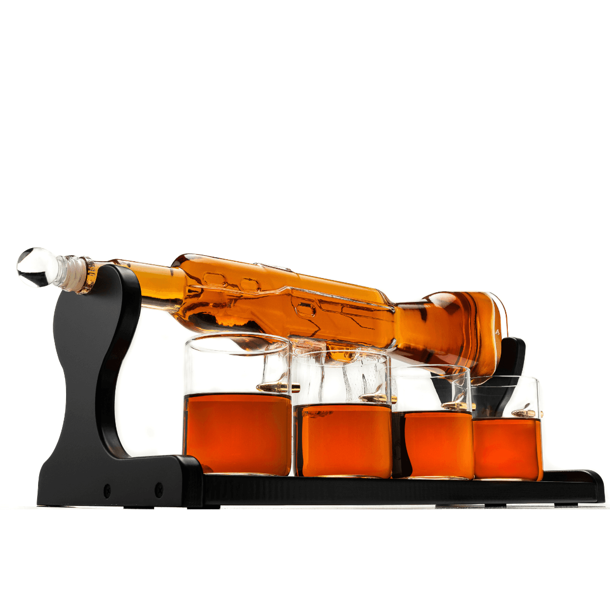 Limited Edition Rifle Gun Decanter 800ml with 4 Bullet Glasses and elegant wooden display