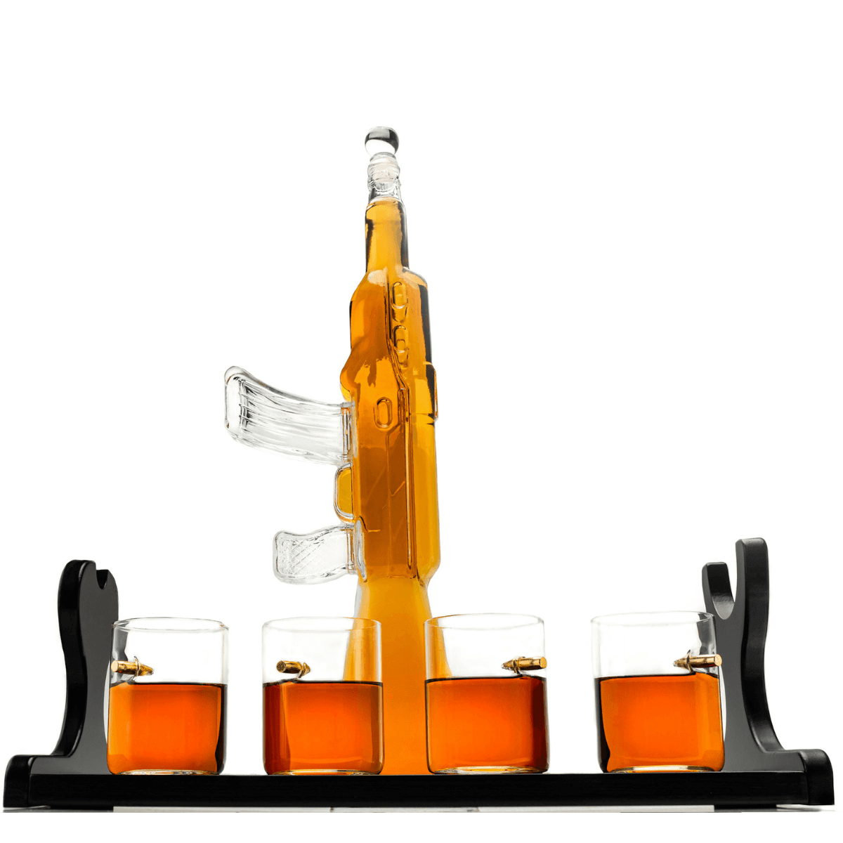 Limited Edition Rifle Gun Decanter 800ml with 4 Bullet Glasses and elegant wooden display