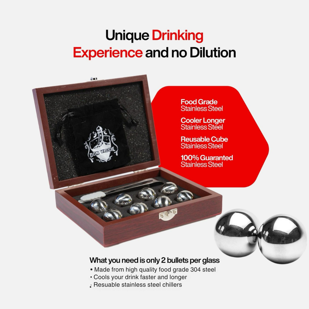 Don Vassie Stainless Steel Whiskey Stones Round 2mm 8 pcs