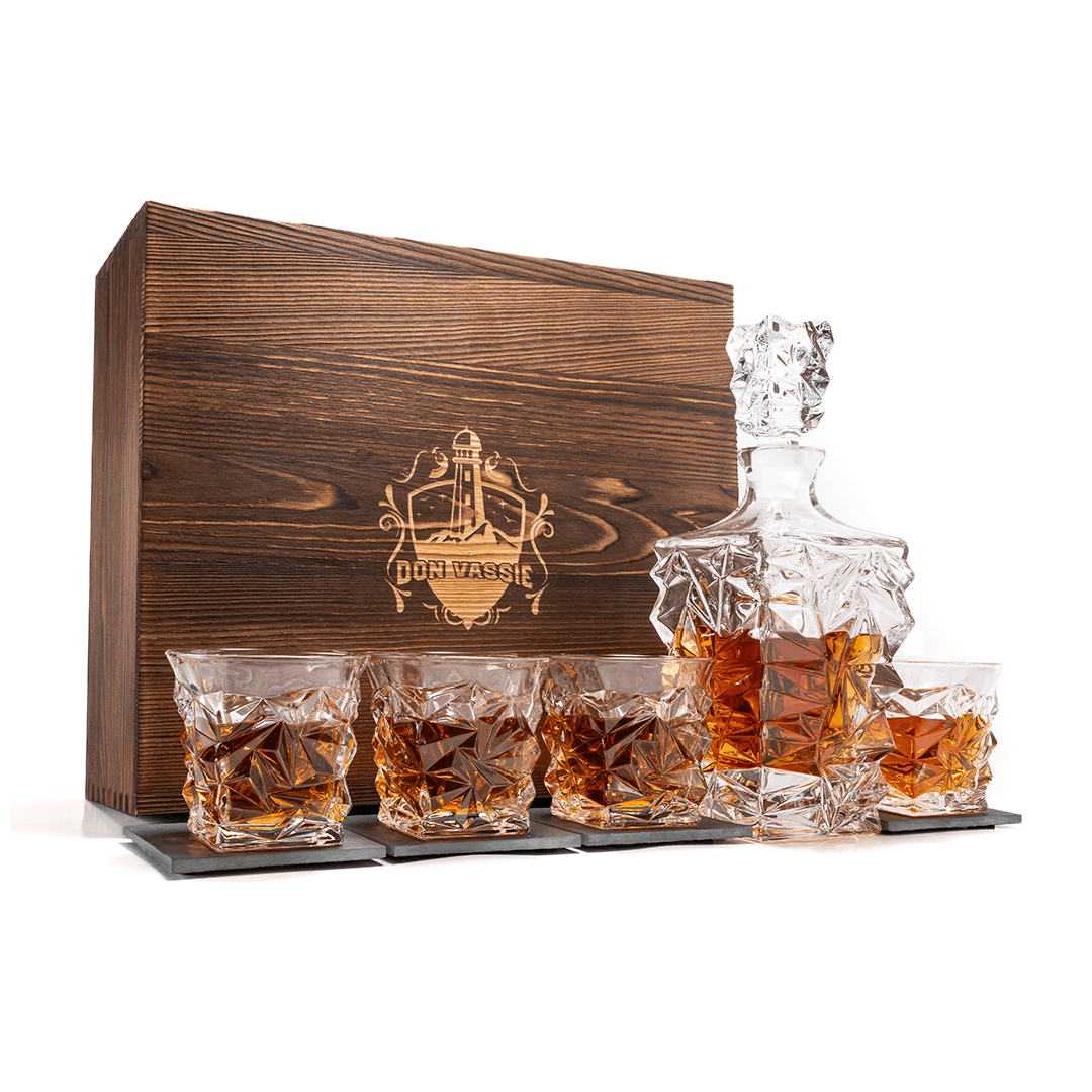 Don Vassie Luxury Whisky Decanter Set with 4 Glasses-DAINTREE RAINFOREST (pre-order ,shipping starts 15th October)
