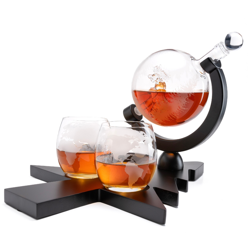 CUSTOM ENGRAVED Australia’s First Limited-Edition Christmas Globe Decanter Set with Hand-Blown Reindeer