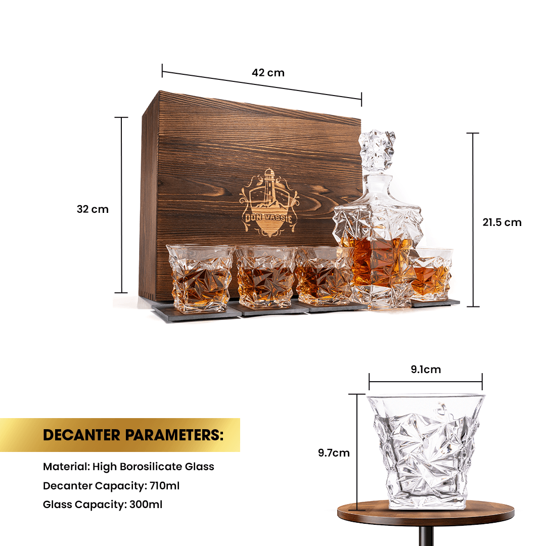 Don Vassie Luxury Whisky Decanter Set with 4 Glasses-DAINTREE RAINFOREST (pre-order ,shipping starts 15th October)