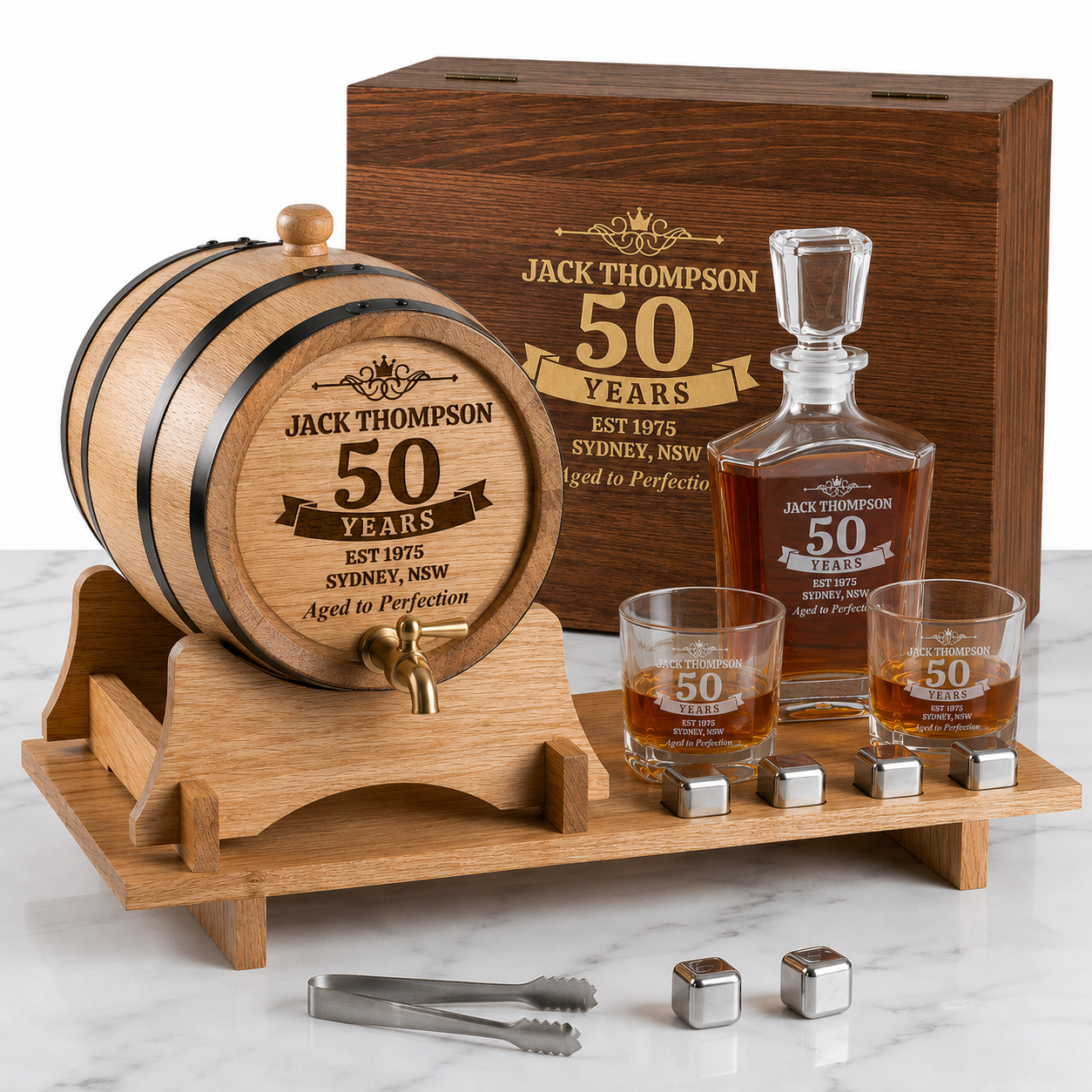 The Ultimate Whisky Experience Set – Personalised Oak Barrel & Decanter set Bundle