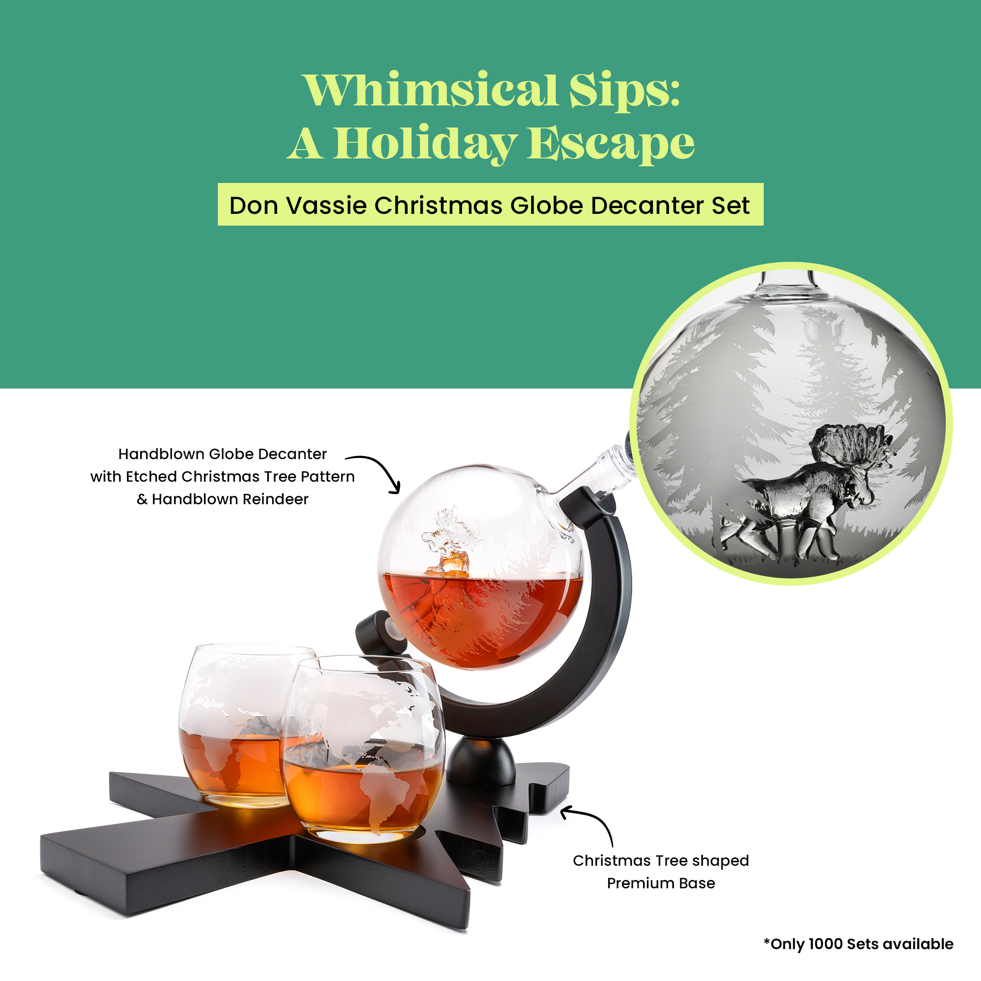 CUSTOM ENGRAVED Australia’s First Limited-Edition Christmas Globe Decanter Set with Hand-Blown Reindeer