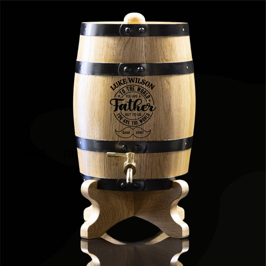 Custom Engraved UPRIGHT Oak Barrel – FATHERS DAY ENGRAVING