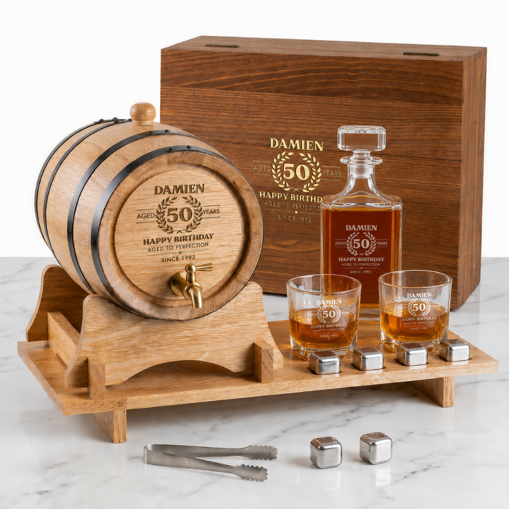 The Ultimate Whisky Experience Set – Personalised Oak Barrel & Decanter set Bundle