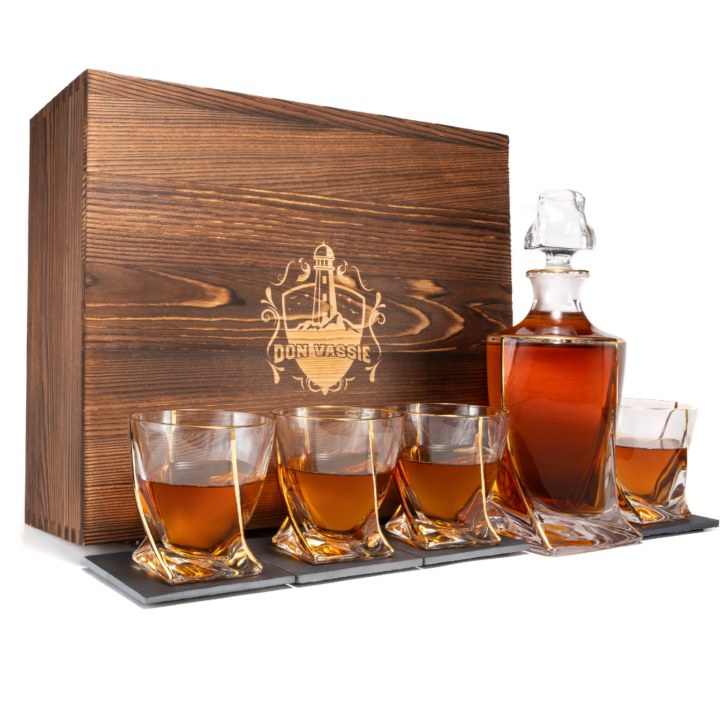 Don Vassie Gold Line Plated Luxury Whiskey Decanter Set -Twisted City