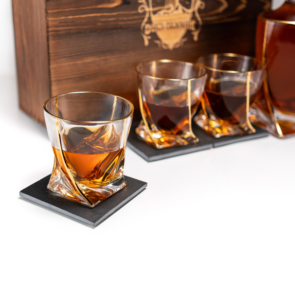 Don Vassie Gold Line Plated Luxury Whiskey Decanter Set -Twisted City