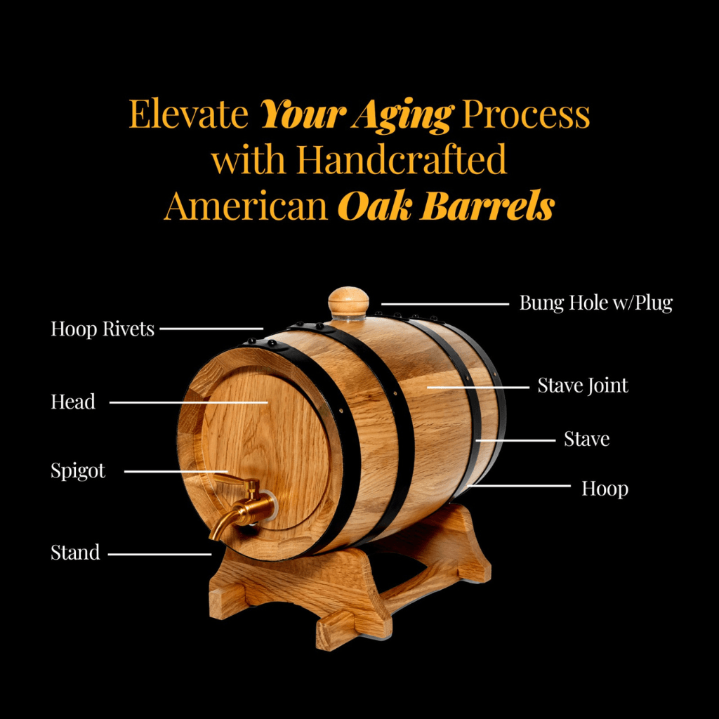 3L American Oak Barrel with Metal Spigot – Medium Charred for Aging Wine, Whiskey,Port and Spirits