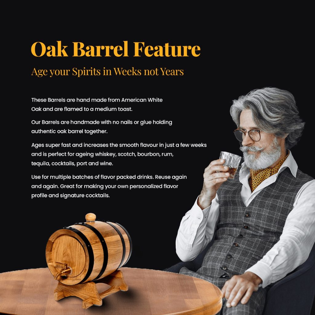 3L American Oak Barrel with Metal Spigot – Medium Charred for Aging Wine, Whiskey,Port and Spirits