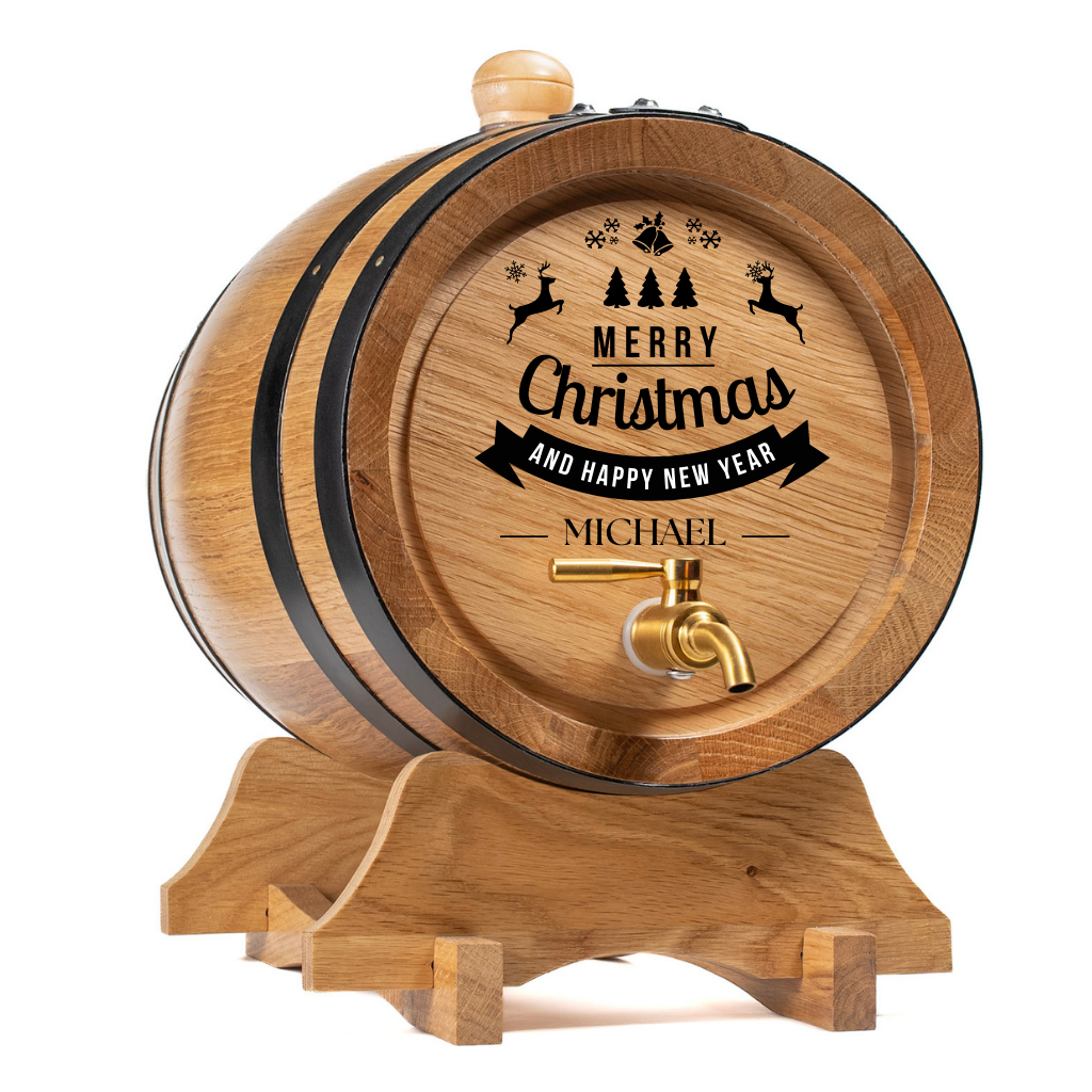 Merry Christmas & Happy New Year – Personalised Festive Edition Engraved Oak Aging Barrel