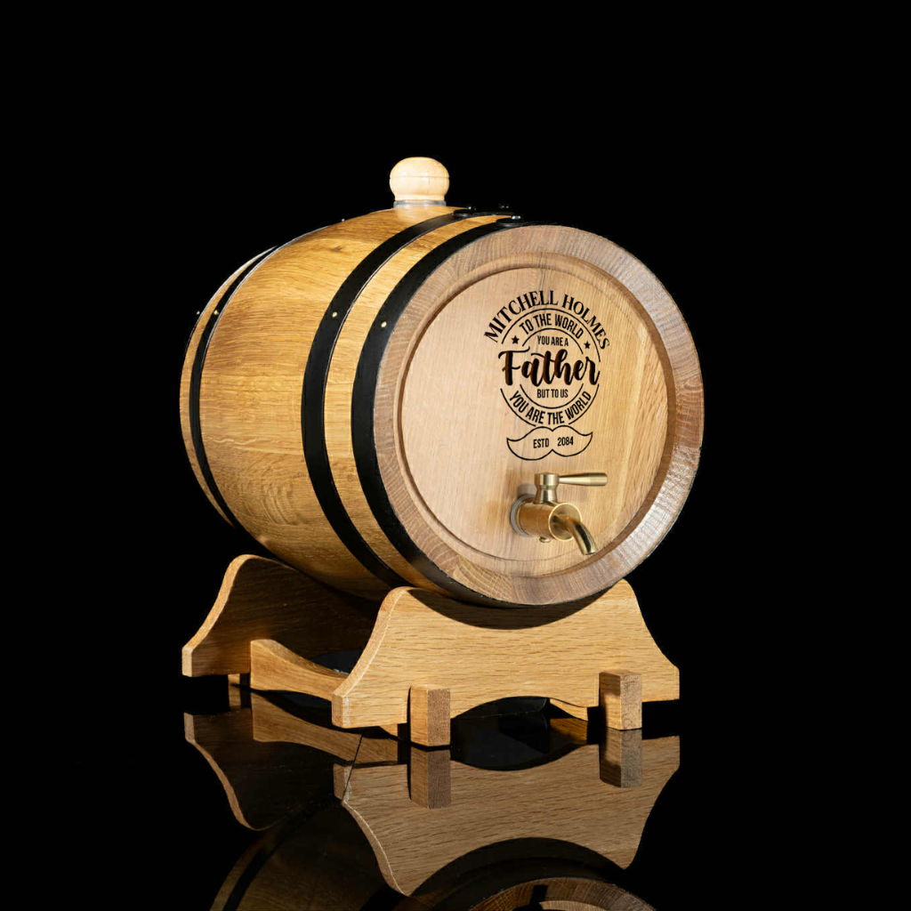 Personalised Oak Barrel – Father’s Day Gift | “To the World You Are a Father” Engraving
