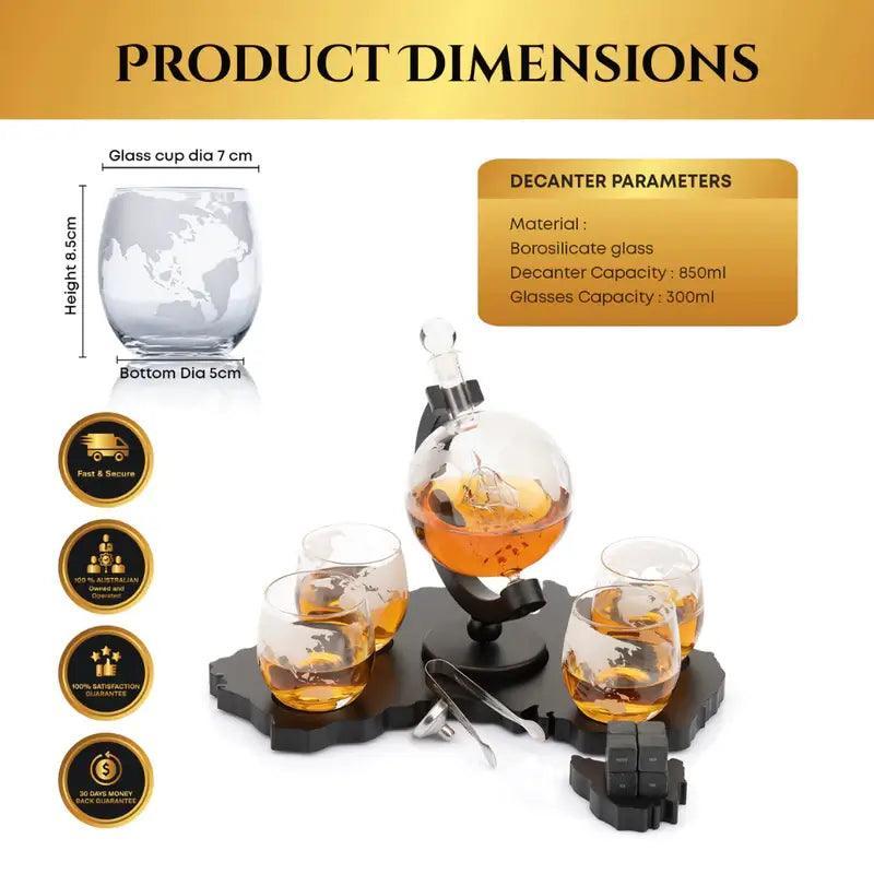 globe whisky decanter set 2