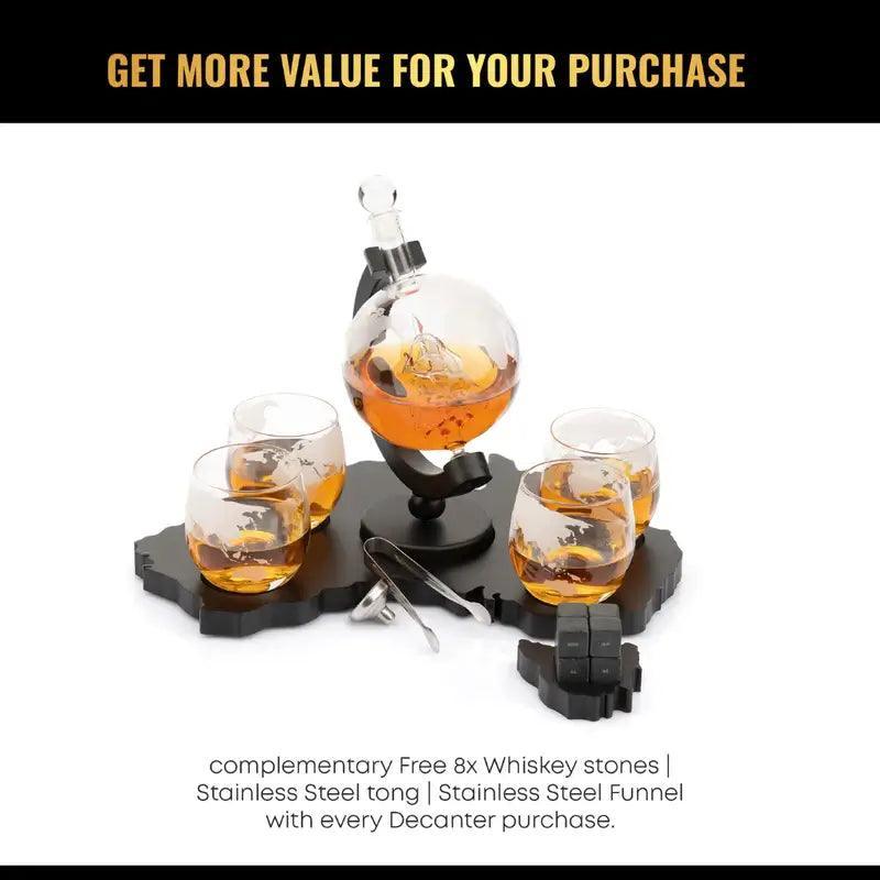 globe whisky decanter set 4