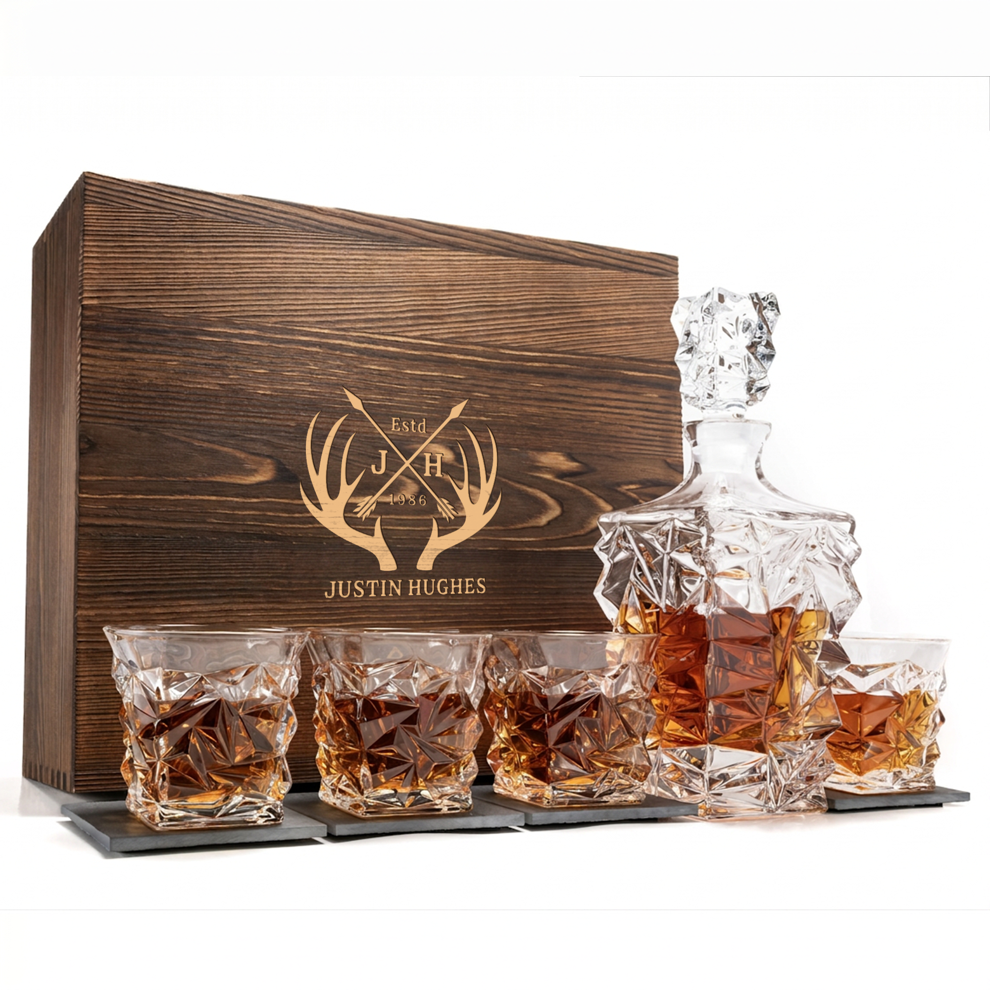 Custom Engraved  Luxury Whisky Decanter Set with 4 Glasses-DAINTREE RAINFOREST