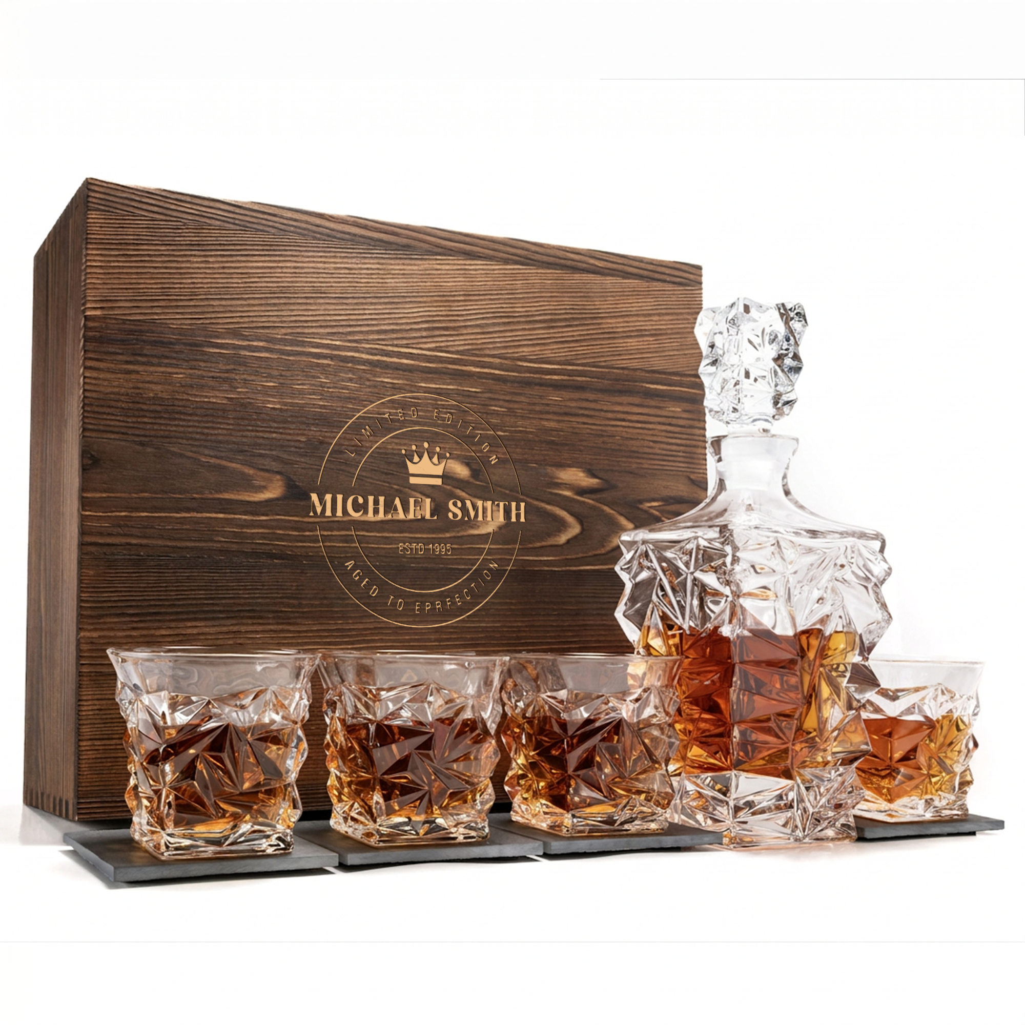 Custom Engraved  Luxury Whisky Decanter Set with 4 Glasses-DAINTREE RAINFOREST