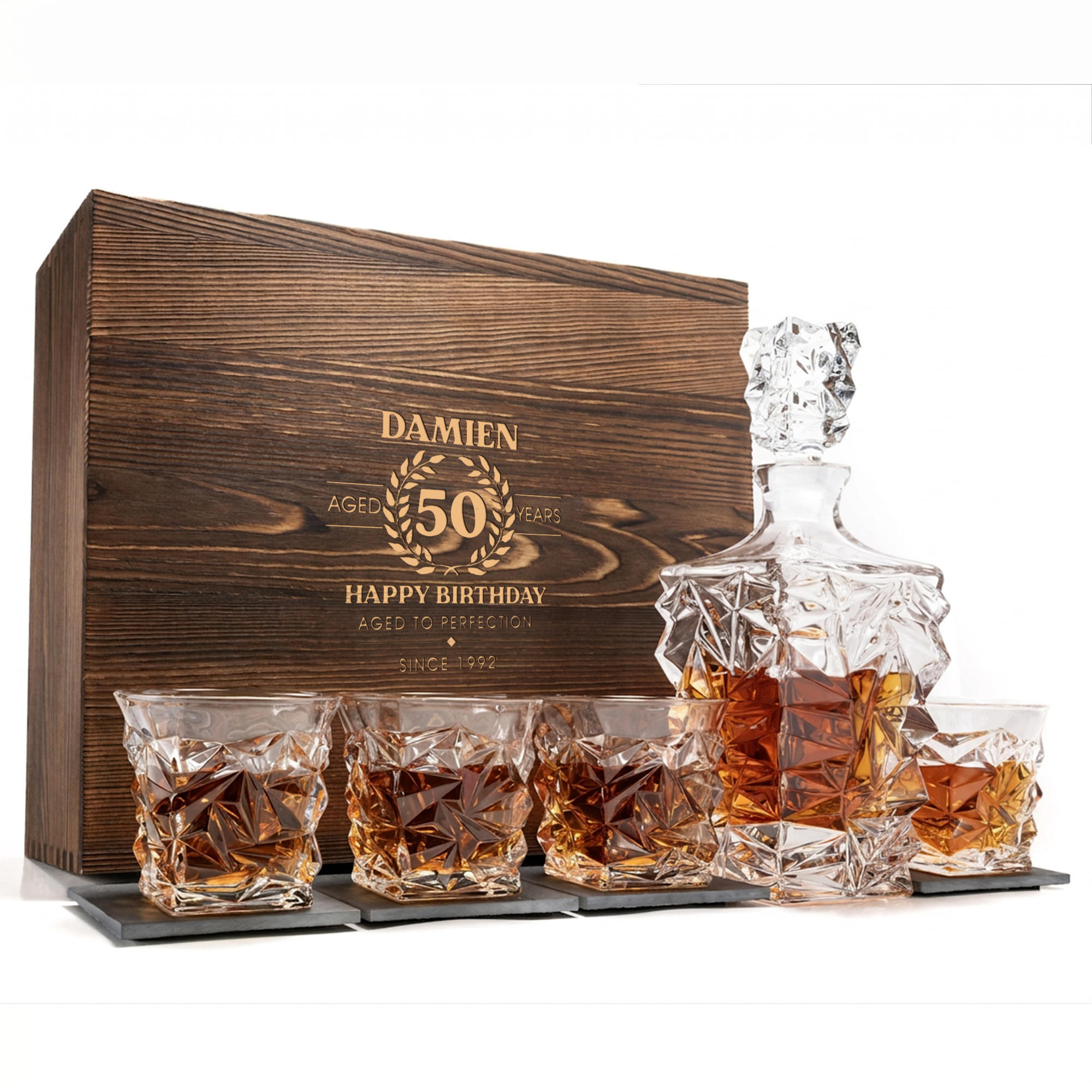 Custom Engraved  Luxury Whisky Decanter Set with 4 Glasses-DAINTREE RAINFOREST