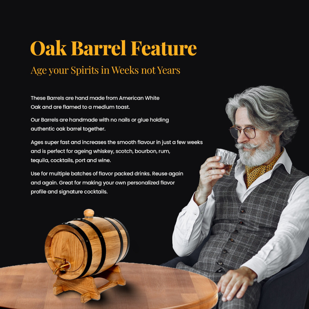 5L Artisan American Oak Barrel with Metal Spigot – Perfect for Crafting Aged Wine,Port  and Whiskey