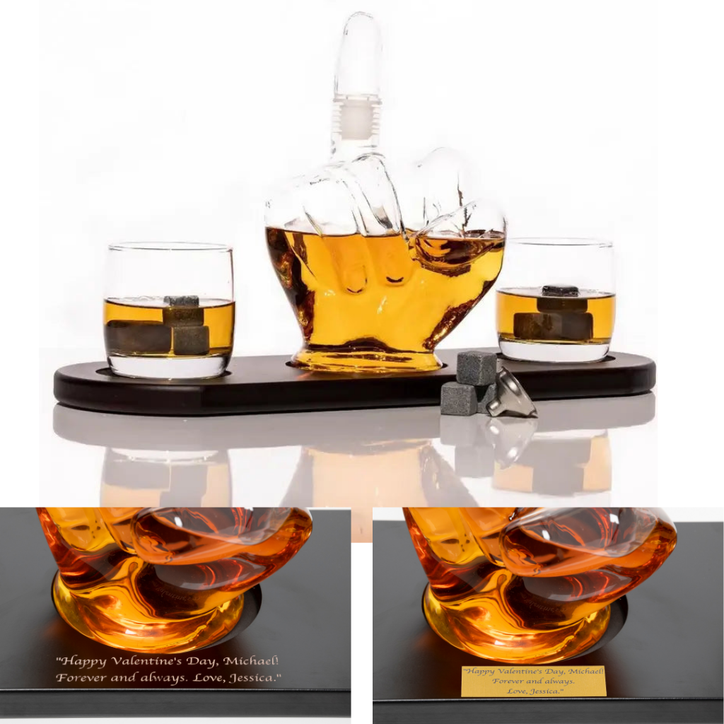 Don Vassie Custom Engraved Middle Finger Whiskey/Wine Decanter Set 1000 ml