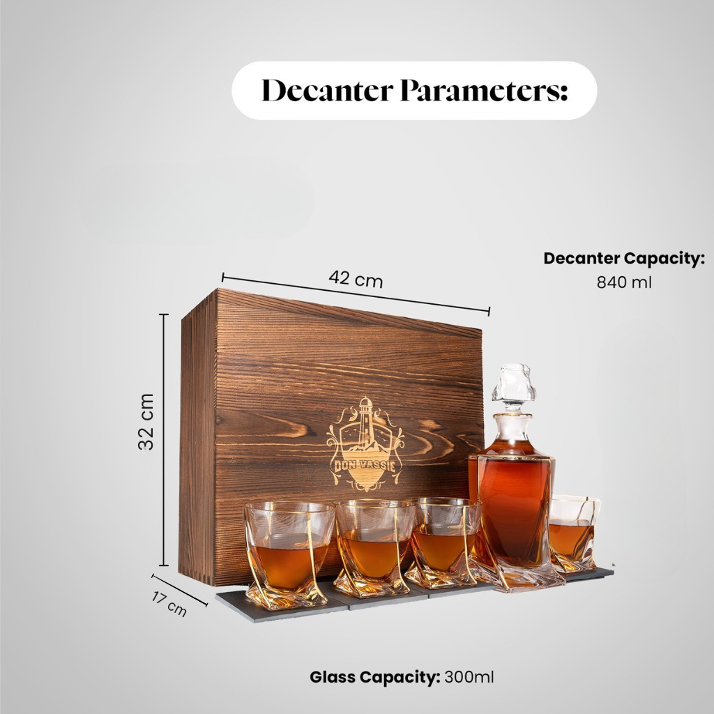 Don Vassie Gold Line Plated Luxury Whiskey Decanter Set -Twisted City