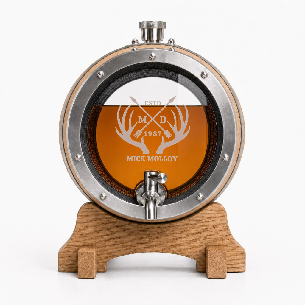Personalised Etched Glass Head American Oak Barrel – 5L
