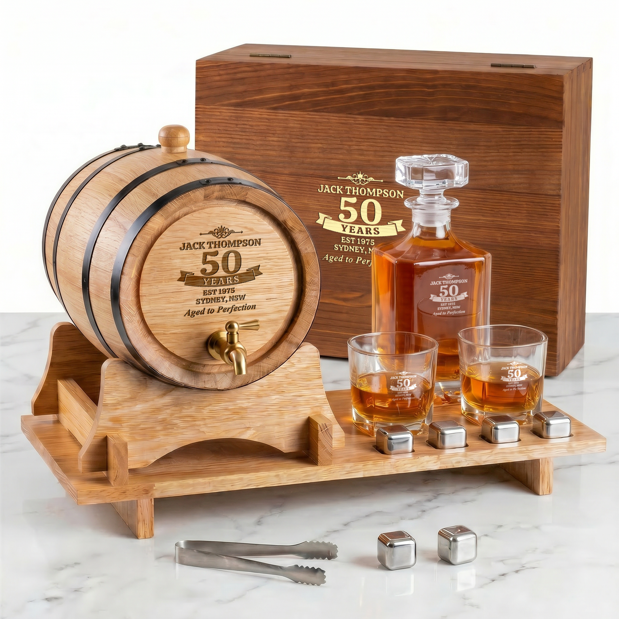 The Ultimate Whisky Experience Set – Personalised Oak Barrel  & Decanter set  Bundle