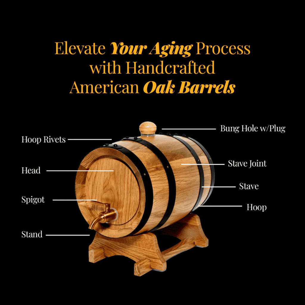 1.5L American Oak Barrel with Metal Spigot – Perfect for Aging Wine,Port, Whiskey, and Spirits