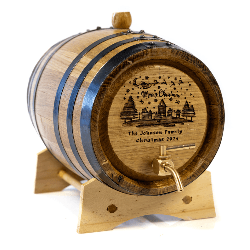 Christmas-Themed Engraved American Oak Barrel – Perfect for Holiday Spirit Aging