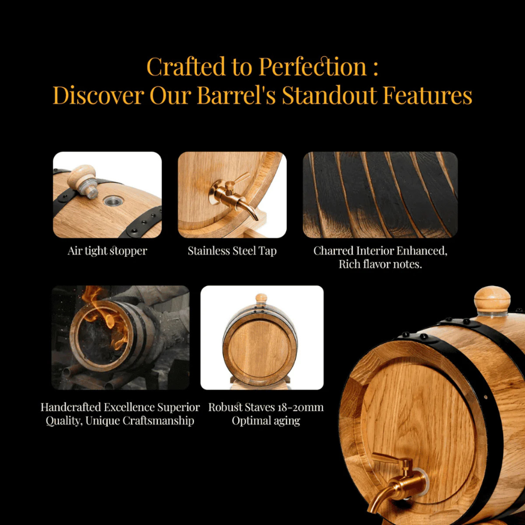 15L American Oak Barrel with Metal Spigot – Medium Charred for Aging Wine, Port,Whiskey, and Spirits (PRE-SALE)