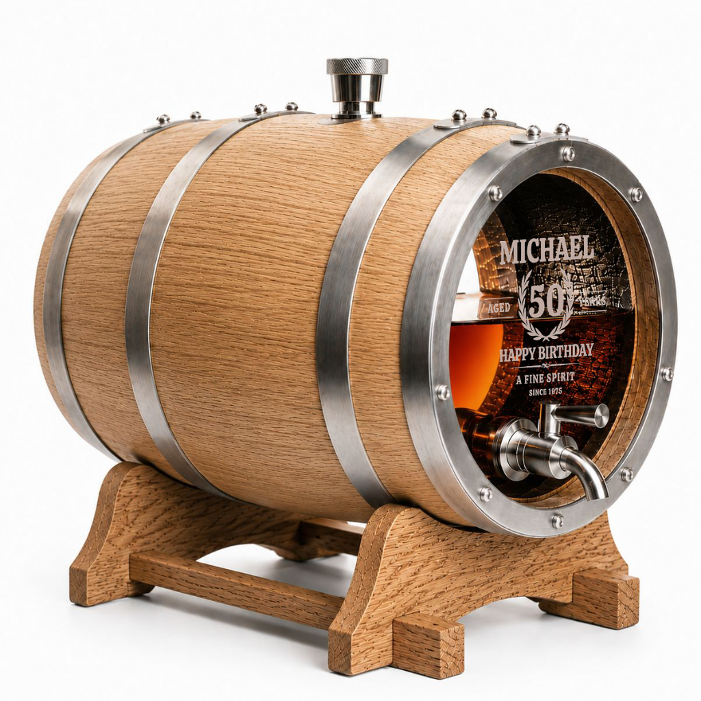 Personalised Etched Glass Head American Oak Barrel – 5L