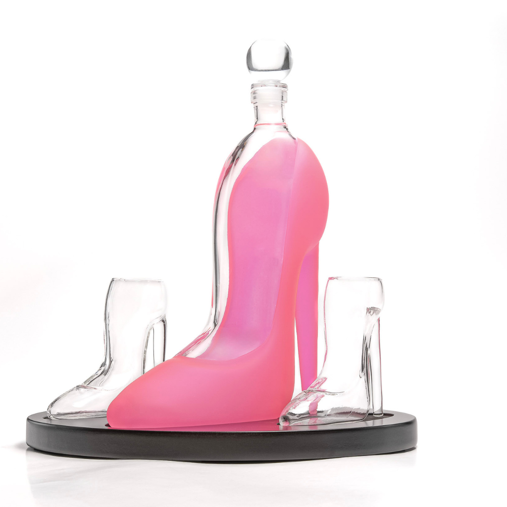 Don Vassie Pink High Heel Decanter Set - 750ml Decanter with 2 High Heel Glasses (60ml) and Matching Base - Perfect Gift for Parties & Celebrations