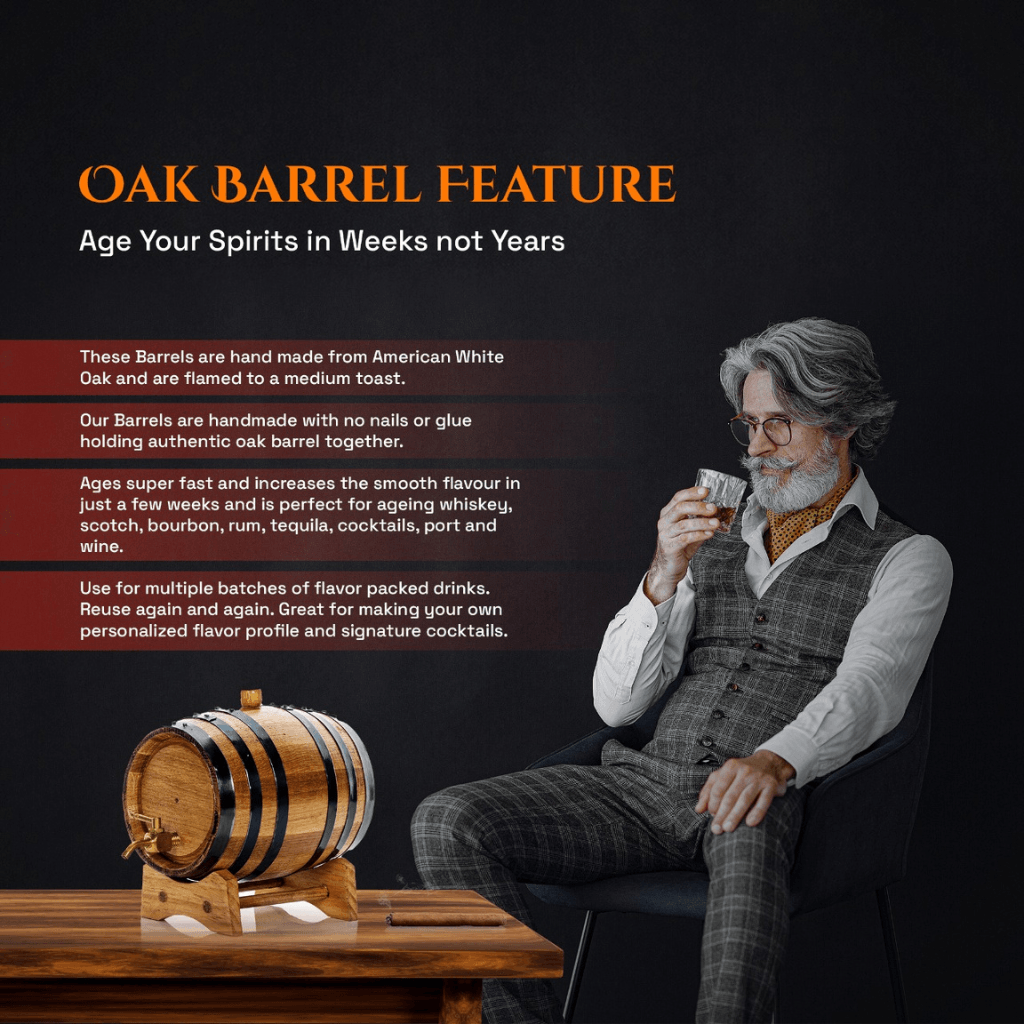 3L American Oak Aging Barrel with Metal Spigot – Ideal for Aging Wine,Port, Whiskey, and Spirits