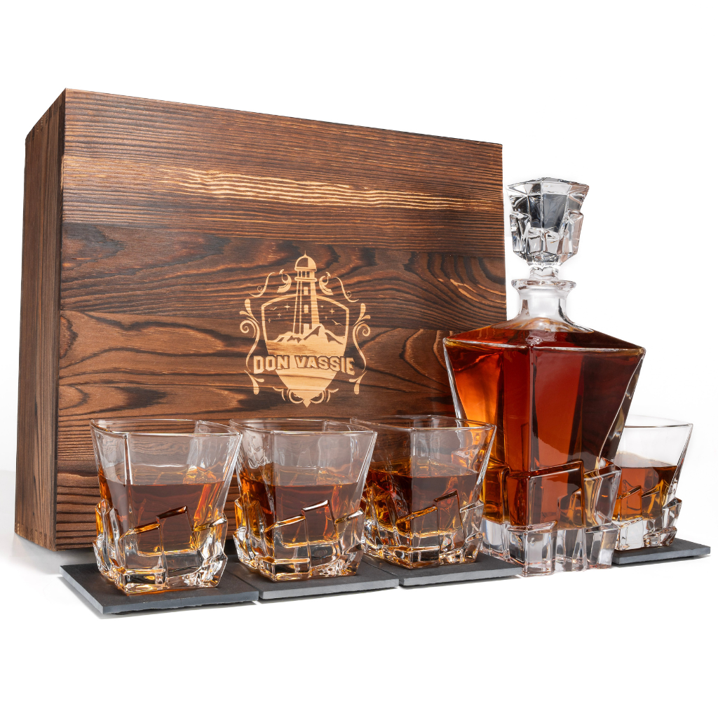 Don Vassie Luxury Whisky Decanter Set with 4 Glasses-MOUNT KOSCIUSKO