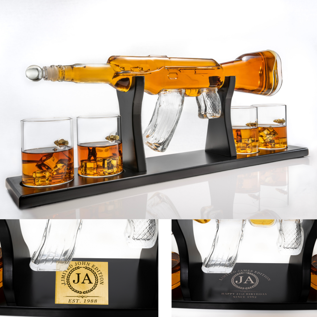 Customizable Limited Edition Rifle Gun Whiskey Decanter Set with Personalised Engraving