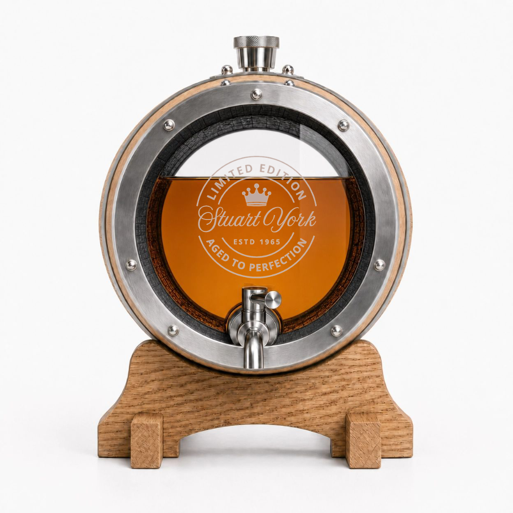 Personalised Etched Glass Head American Oak Barrel – 5L