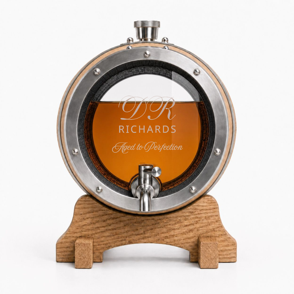 Personalised Etched Glass Head American Oak Barrel – 5L