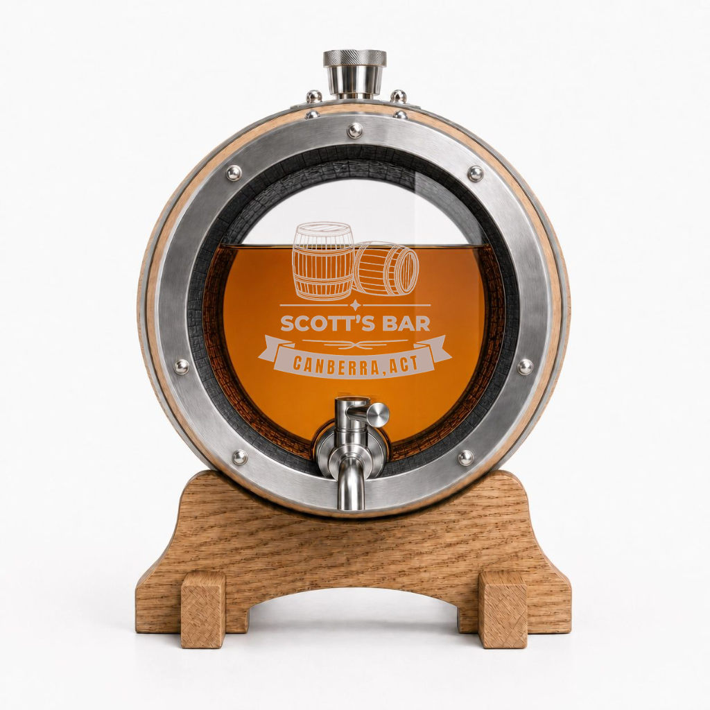 Personalised Etched Glass Head American Oak Barrel – 5L