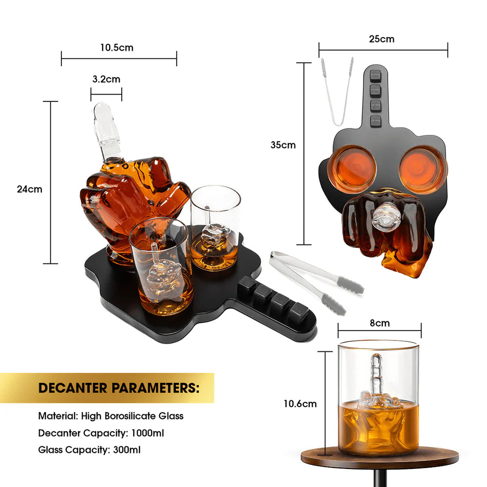 Don Vassie Limited Edition Middle Finger Decanter Set-1000ml with 2 Matching Glasses