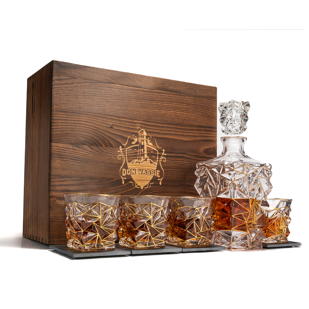 Don Vassie Gold lined Luxury Whisky Decanter Set with 4 Glasses-DAINTREE RAINFOREST