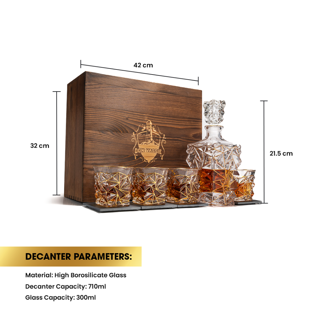 Don Vassie Gold lined Luxury Whisky Decanter Set with 4 Glasses-DAINTREE RAINFOREST