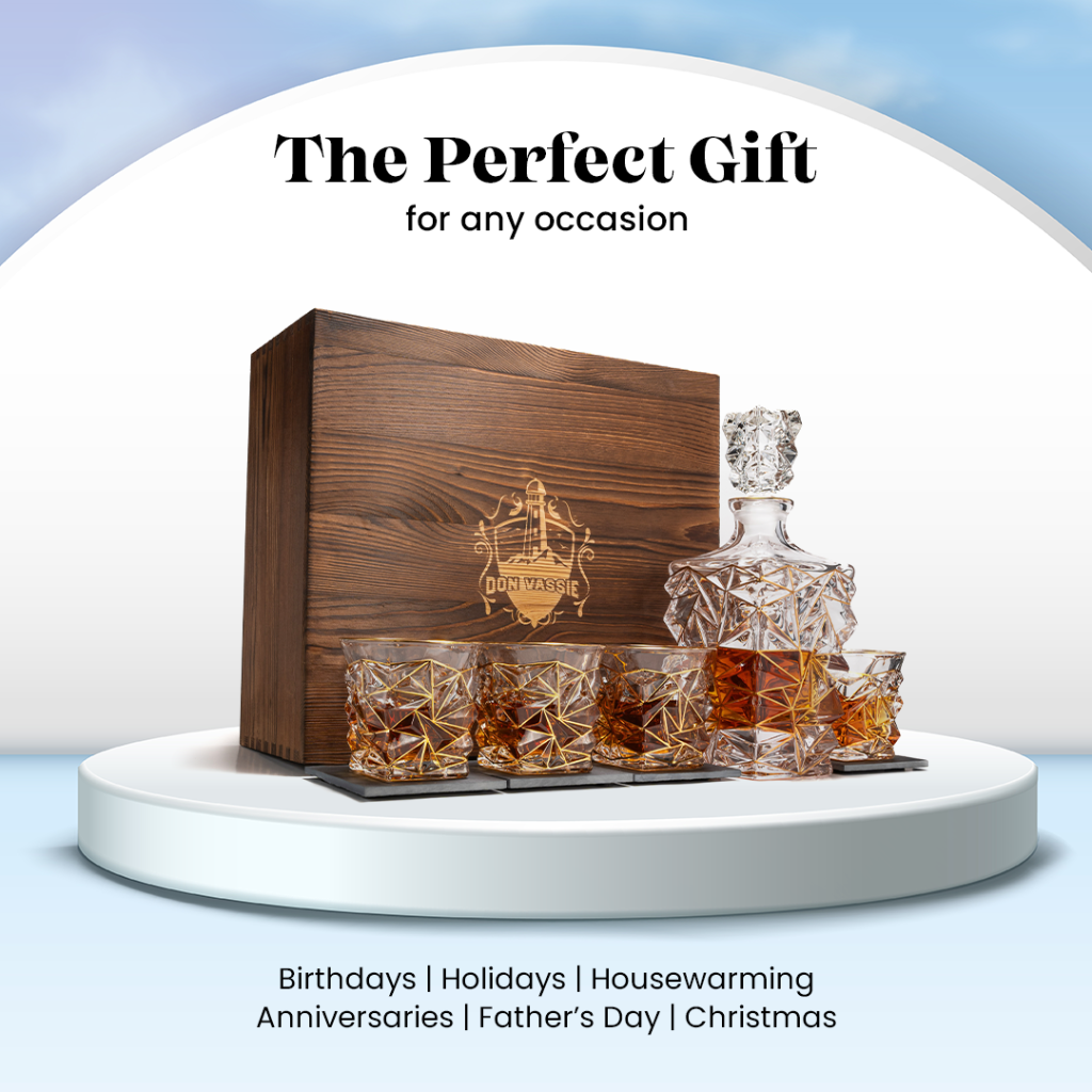 Don Vassie Gold lined Luxury Whisky Decanter Set with 4 Glasses-DAINTREE RAINFOREST